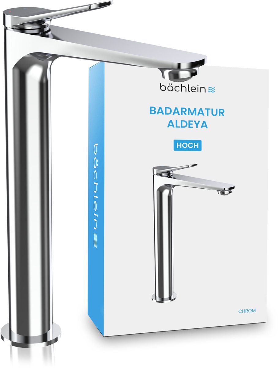 Bächlein badkamerkraan Aldeya high in modern design, extra hoge ééngreepsmengkraan voor opzetwastafel met bevestigingsset, badkamerkraan chroom