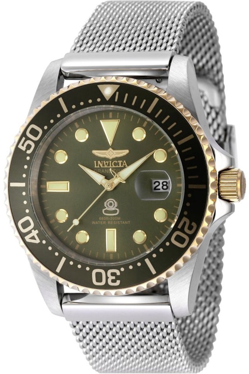 Invicta Pro Diver 48217 Heren Horloge - Waterdicht - Analoog - Quartz Uurwerk - Roestvrij Staal met groene Wijzerplaat - 42mm - Met extra banden