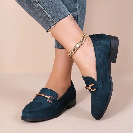 Mocassins Nivard pour femme - À talon - Chaussures femme - Chaussures à enfiler-on - Bleu marine - Pointure 39