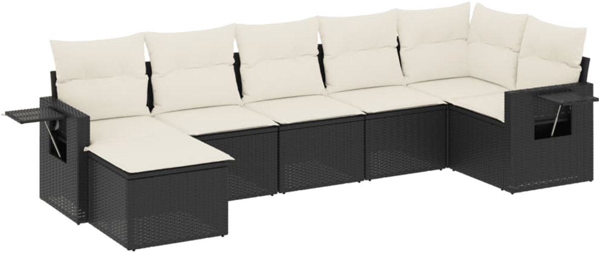 The Living Store 7-delige Loungeset met kussens poly rattan zwart - Loungeset - Lounge Set - Tuinset - Buitendecoratie - Tuinmeubelen