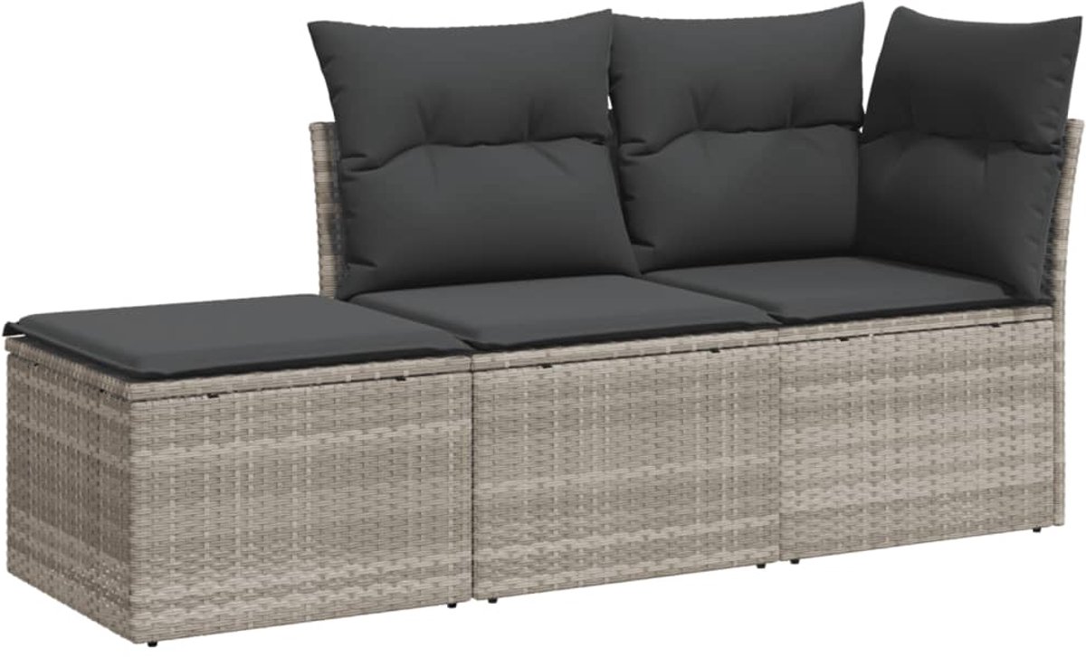 The Living Store 3-delige Loungeset met kussens poly rattan lichtgrijs - Loungeset - Tuinlounge - Loungehoekbank - Pe Rattan - Outdoor Furniture
