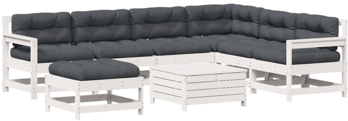 The Living Store 8-delige Loungeset met kussens massief grenenhout wit - Loungeset - Tuinmeubels - Lounge Set - Massief Hout - Grenenhout