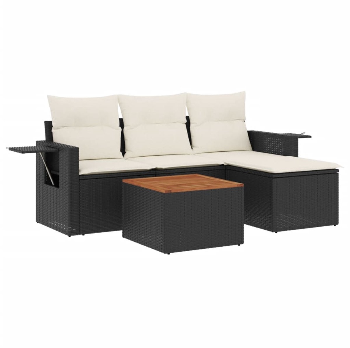 The Living Store 5-delige Loungeset met kussens poly rattan zwart - Loungeset - Tuinmeubelen - Lounge Set - Pe Rattan - Outdoor Furniture