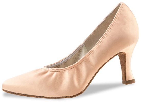 Chaussures de danse Laura Werner Kern pour femmes, pour la danse de salon et Latin - Satin rose saumon - Talon 6,5 cm - Col élastiqué - Chaussures de danse sans brides - Semelle en daim - Werner Kern - Nude - 44