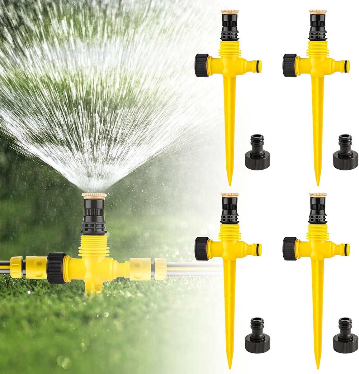 4 stuks gazonsproeier, 360° draaibare tuinsproeier, tuinsproeier, gazonsproeier, spike, watersproeier, instelbaar, automatisch bewateringssysteem voor tuin, gazon, planten