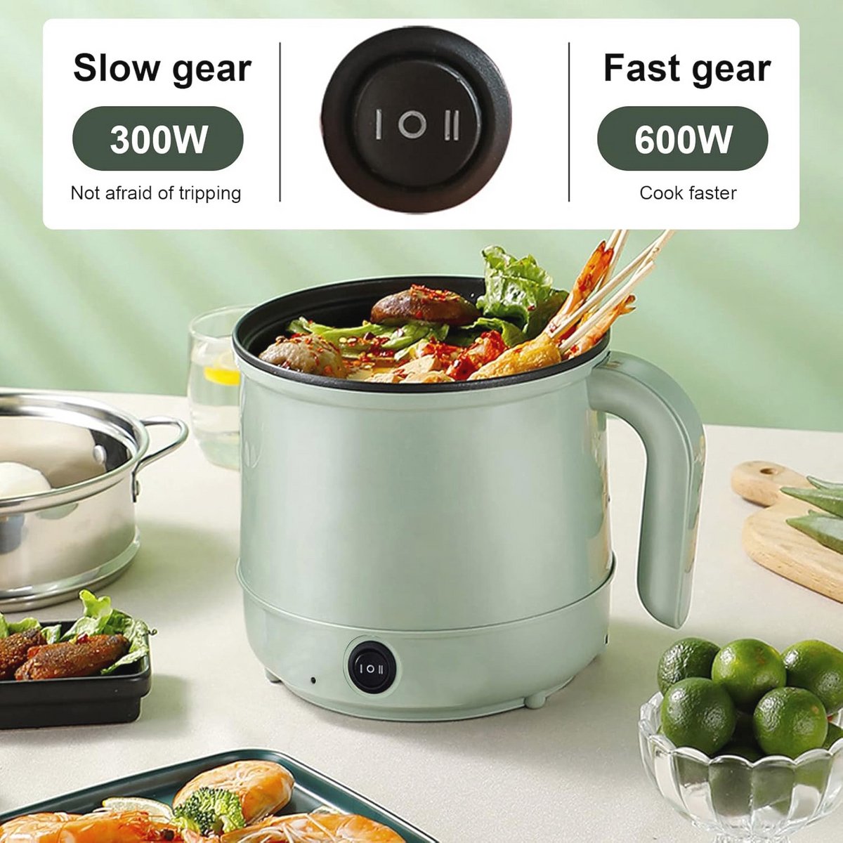 Flyself Elektrische Hot Pot, mini-rijstkoker, draagbare anti-aanbaklaag, elektrische pan, multifunctionele mini-soeppan, elektrisch fornuis met stoompan voor Shabu Shabu Soup Ramen (24 cm, 2,6 liter, wit