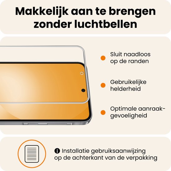 Screenprotector die gemakkelijk aan te brengen is zonder luchtbellen, met naadloze randen.