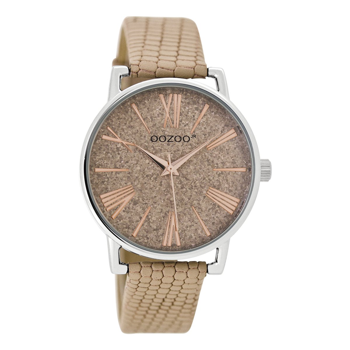 OOZOO Timepieces - Zilverkleurige horloge met zand leren band - JR301