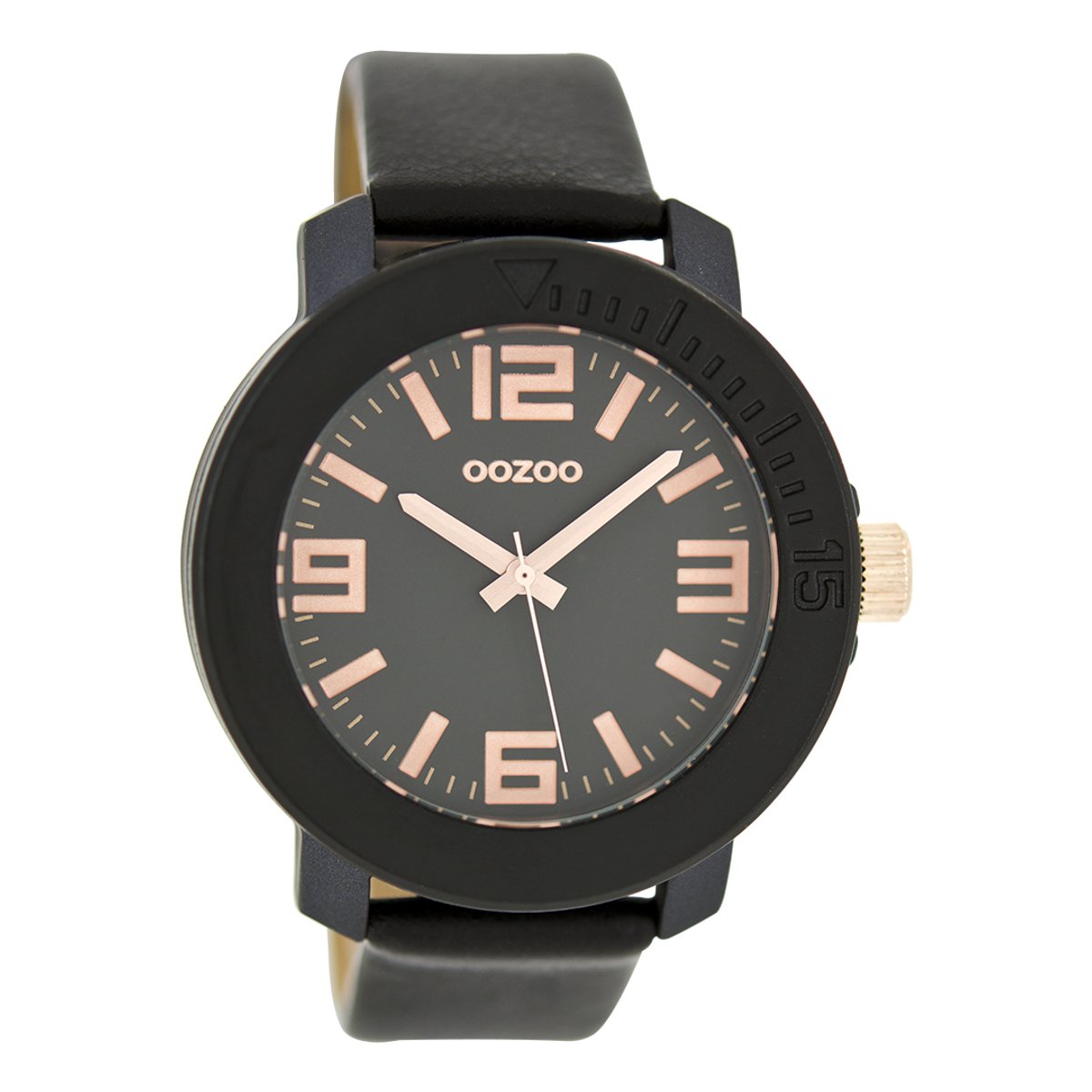 OOZOO Timepieces - Zwarte horloge met zwarte leren band - C6264