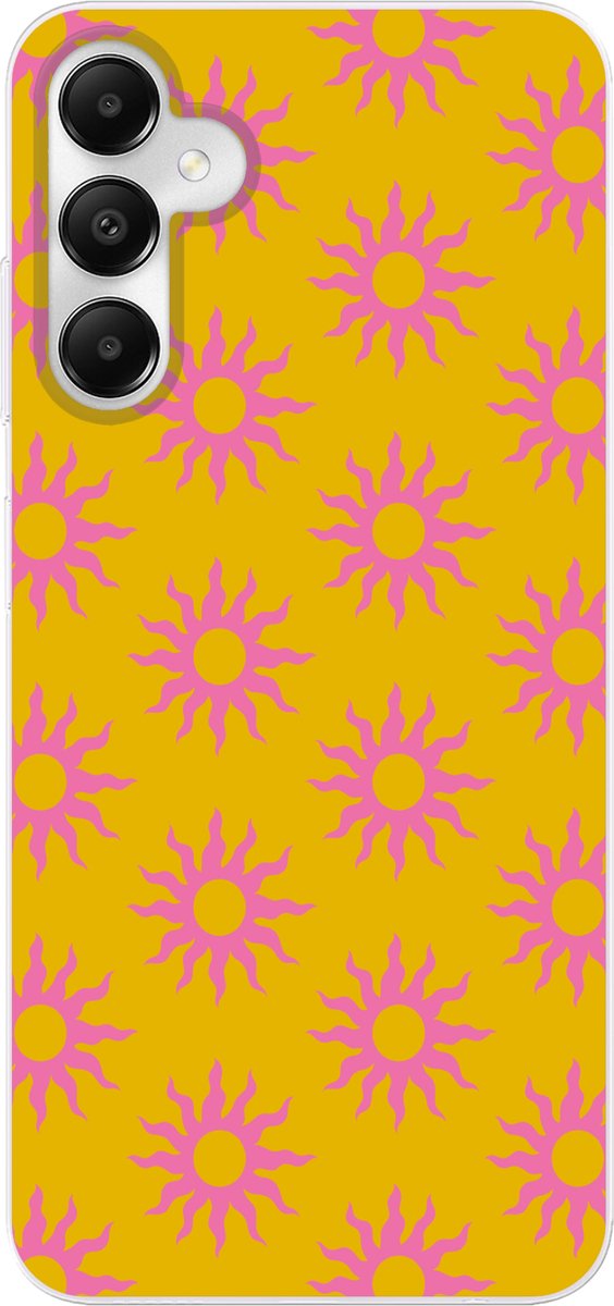 Telefoonhoesje Geschikt voor Samsung Galaxy A05s hoesje - Zonnen - Roze - Geel - Zomer - Siliconen Telefoonhoesje Telefoonhoesje