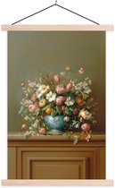Posterhanger incl. Poster 40x60 cm - Schoolplaat - Vaas - Pastel - Kleuren - Bloemen - Textielposter - Blanke latten