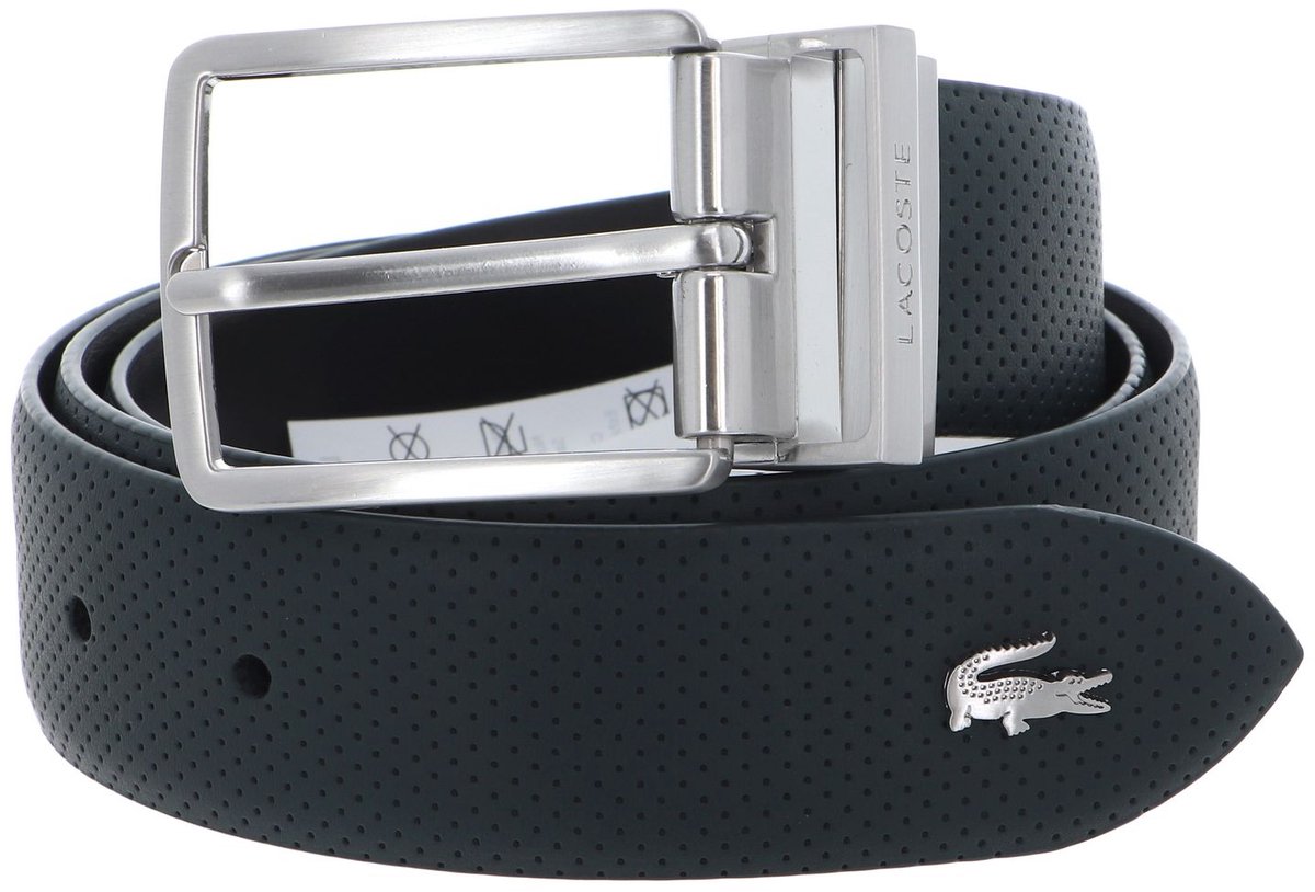 LACOSTE Leren Riem Elegance Punch Plain Leather Belt W120 Camouflage / Clay-Navy Blue-Archipelago Zwart Donkergroen