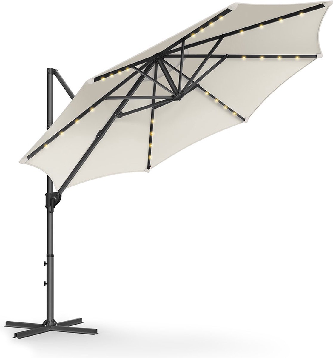 Draaibare crème witte zweefparasol met UPF 50+ bescherming, 300cm Ø x 240cm - Merkloos.