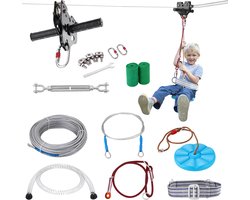 VEVOR Zipline, 18.3 m Kabelbaan voor Kinderen, Zip Line Kit voor Kinderen en Volwassenen tot 150 kg, Backyard Zip Line Kit met Verbeterd Veerremsysteem, Kabelbaan voor Tuin, Buitengebruik, etc.