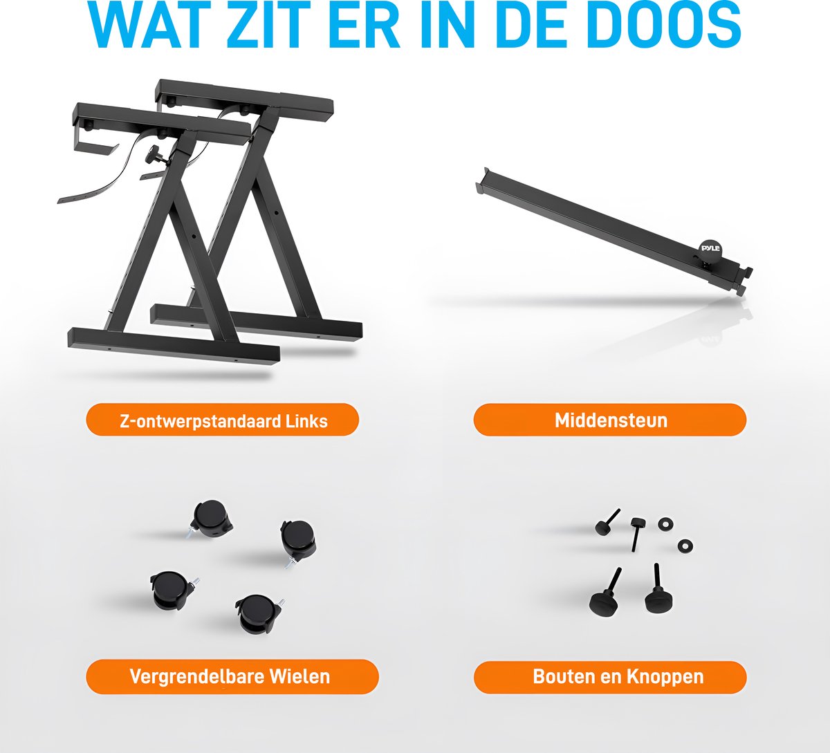 Pyle- Keyboardstandaard- Keyboard Piano Standaard- Z-Keyboardstandaard -Draagbare Piano Standaard -Verstelbare Hoogte en Breedte- Vergrendelbare Wielen-Zwart