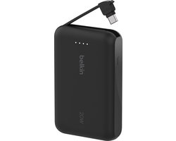 Belkin Powerbank 10.000mAh met Geïntegreerde USB-C Kabel – 20W Snelladen – Zwart