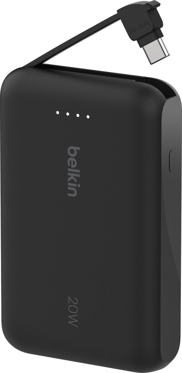 Belkin Powerbank 10.000mAh met Geïntegreerde USB-C Kabel – 20W Snelladen – Zwart