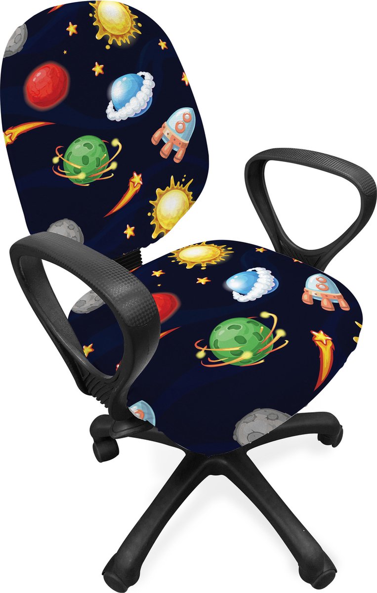 New Bed Ruimte Cosmos met Zon Planeten Stoelhoes voor Bureaustoel, Rekbare en Wasbare Stoffen Hoes, Standaardmaat
