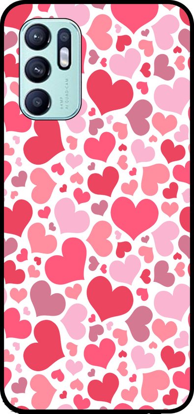 Coque Smartphonica pour Oppo Reno 6 4G avec motif Hartjes - Coque arrière en TPU Design cœurs - Coque Kinder Design Hartjes pour Oppo Reno6 4G
