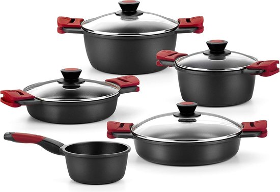Efficiënte Pannenset - Aluminium Kookgerei - 5 Stuks - Zwart | bol Efficiënte Pannenset - Aluminium Kookgerei - 5 Stuks - Zwart | bol