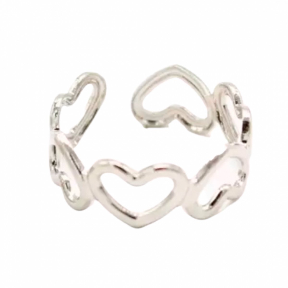 Teenring-Hartjes-Verstelbaar-Zilverkleur- Charme Bijoux