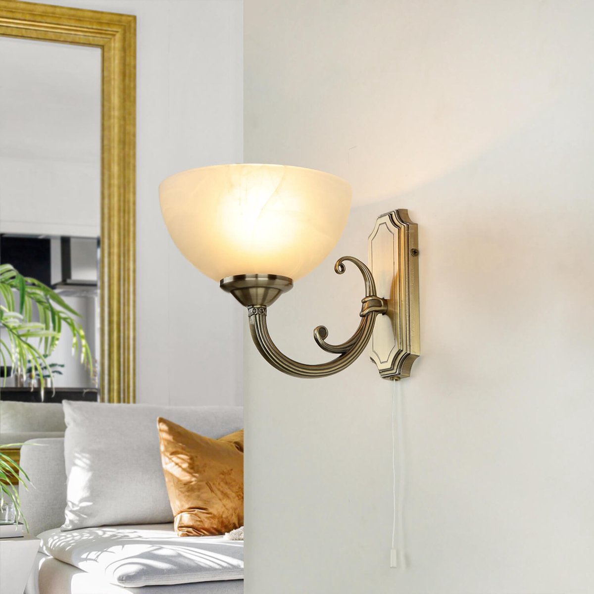 Licht-Erlebnisse - Marlene - Wandlamp - E14 - van - Metaal Albasterglas - in - Brons wit