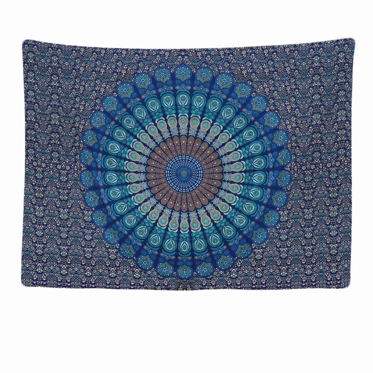 Ulticool Wandkleed 200x150 cm Mandala Blauw met Bevestigingspinnen - voor Binnen - Wandtapijt Schilderijen & Posters Backdrop Decoratie Woonkamer Kinderen Sjabloon Designer Lente - Vrouw Tiener Meisje