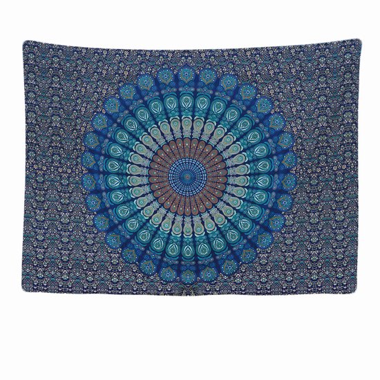 Foto: Ulticool wandkleed 200x150 cm mandala blauw met bevestigingspinnen voor binnen wandtapijt schilderijen posters backdrop decoratie woonkamer kinderen sjabloon designer pasen paas decoratie lente cadeau vrouw tiener meisje populair