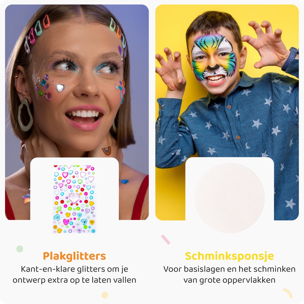 Paint-A-Boo Splitcake Schminkset Kinderen - Waterbasis - 26 kleuren - Voor 30 gezichten – Met 30 Voorbeelden — afbeelding 6