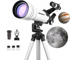 Sterrenkijker Telescoop met telefoonhouder 333x Zoom Maanfilter en planisfeer - Kinderen - Volwassenen - Verstelbaar Statief - Smartphone Adapter - wit