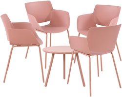 CLP Minota Tuinset - Set van Minot tafel en Alpena stoelen - weerbestendig - UV-bestendig - roze 4 stoelen