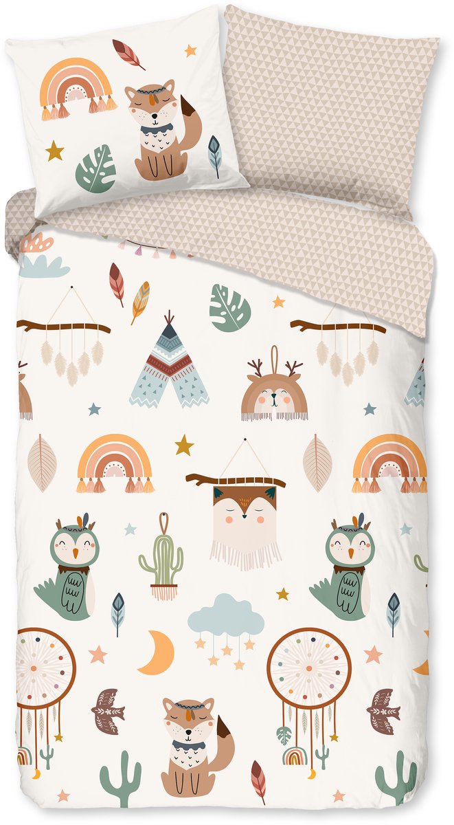 Good Morning dekbedovertrek tipi-tenten / boho - 1 persoons 140x200/220 cm - Zand - 100% Katoen renforce Sand