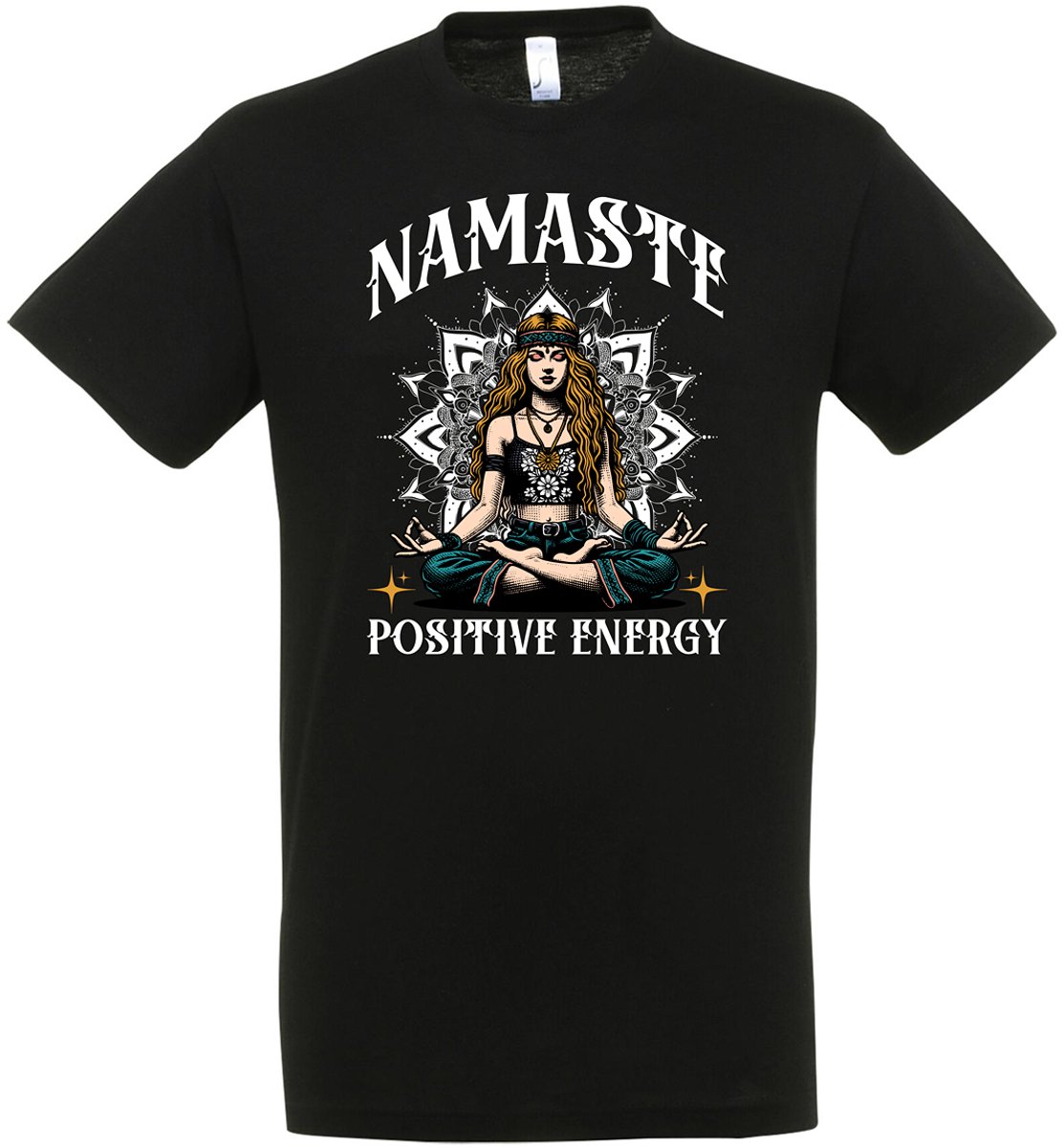 Namaste Positive Energy T-shirt – Yoga T-shirt – Fun T-shirt – Zwart – Grappig shirt – Yoga Kleding – Leuk Cadeau – Yoga shirt Dames – Yoga shirt Heren – Unisex - Maat XL