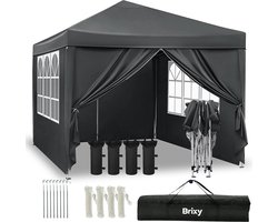 Brixy Partytent - Opvouwbaar - Easy Up - 3x3m - Waterdicht - Paviljoen Met Zijwanden - Incl. Draagtas - Antraciet