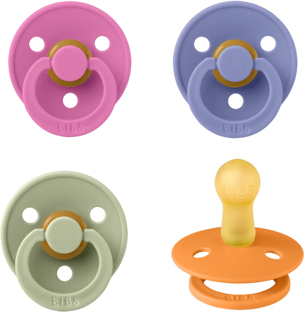 Goedkoopste Bibs fopspeen 6-18 maanden set 4 stuks Bubblegum,Hush en Match en Sunkissed maat 2