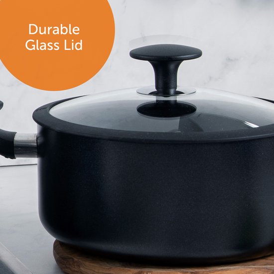 BK Vivid Steelpan met Deksel met PFAS-Vrije Keramische Anti-aanbaklaag, 26cm /1,6L, Stay-Cool Handgreep, Vaatwasmachinebestendig, Ovenbestendig, Zwart