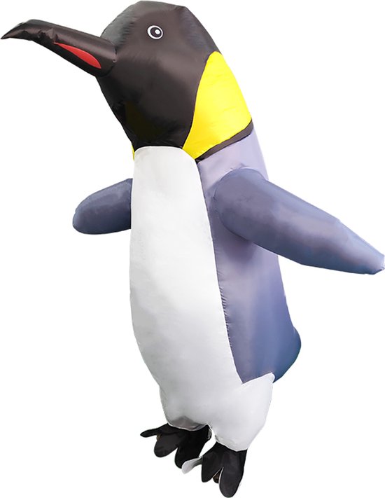 KIMU® Opblaas Kostuum Pinguin - Opblaasbaar Pak - Pinguinpak Mascotte Opblaaspak - Opblaasbare Vogel Zwart Wit Volwassenen Dames Heren Festival