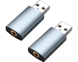 USB naar 3,5mm Jack Audio Adapter (2 Stuks) van MMOBIEL – Externe USB Geluidskaart – USB-A naar Audio Jack - Microfoon en Headset Adapter – Externe TRRS Female USB Adapter voor Windows, Mac, PS5, PS4