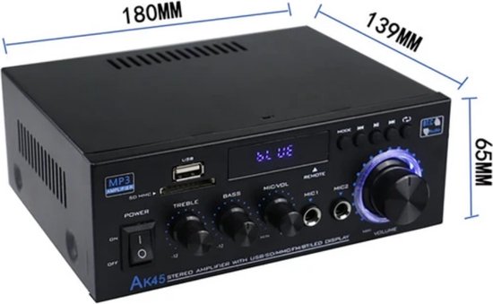 Amplificateur de Power HIFI Bluetooth | 800 W | Amplificateur numérique | Surround stéréo | Lecteur multimédia | Karaoké