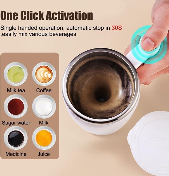 Zelfroerende mok - automatisch roerende koffiemok met 400 ml capaciteit - USB oplaadbaar - roestvrij staal - slimme mok voor koffie melk cacao - met handvat en deksel - voor kantoor en reizen . — afbeelding 2