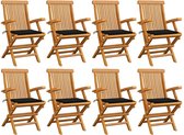 vidaXL Chaises de jardin de vidaXL 8 pièces avec coussins noirs en teck massif