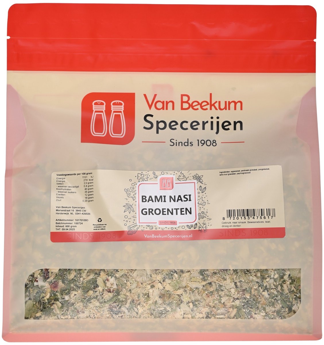 Goedkoopste Van Beekum Specerijen - Bami Nasi Groenten - 400 Gram (hersluitbare stazak