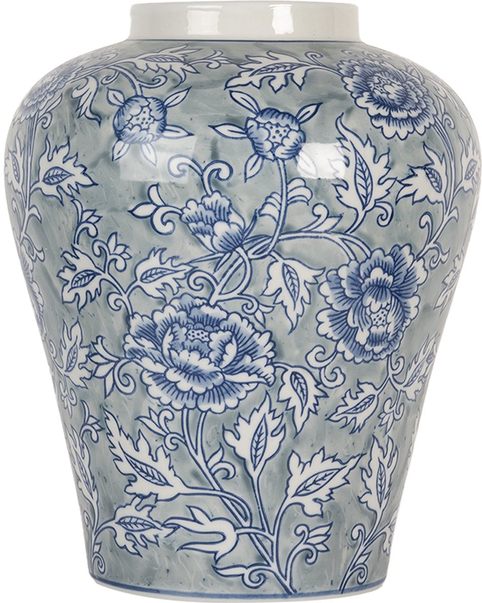 Vaas Ø 21x26 cm Blauw Keramiek Bloemen