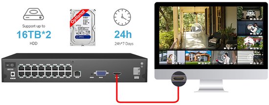 Foscam FNA216HE - 16-kanaals 8MP - 4K - Netwerk Video Recorder - Zwart van Foscam — afbeelding 3
