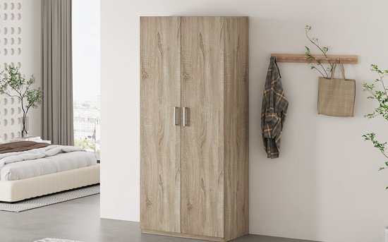 Armoire de rangement Interiax - Armoire ' Mila' - 2 Portes et 4 Étagères | Chêne Sonoma | 180x80x42 cm