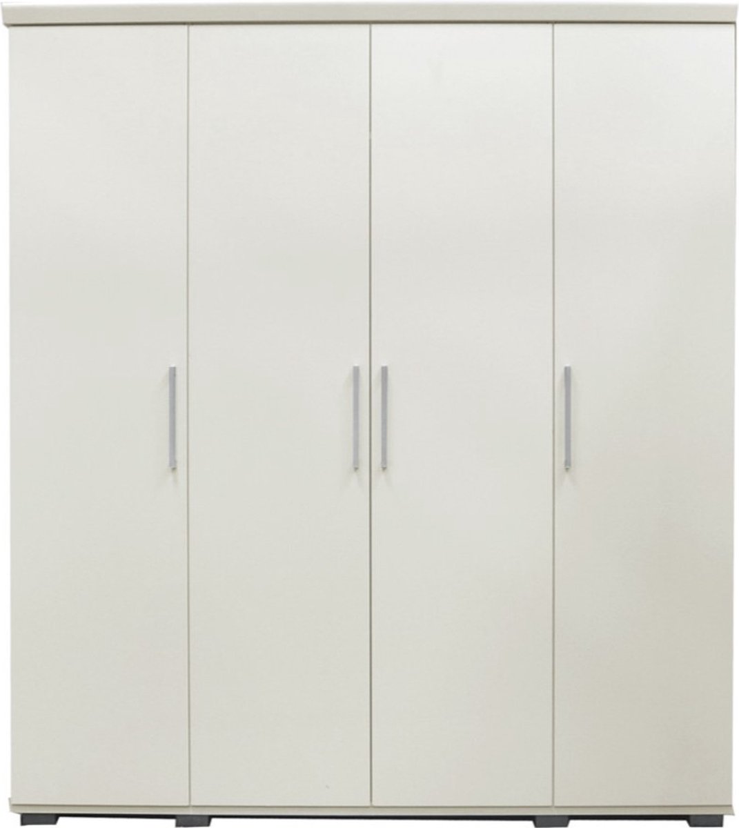 Interiax Kledingkast 'Mila' – 4 Deuren, 1 Hanger & 6 Legplanken | Wit | 183x160x52cm
