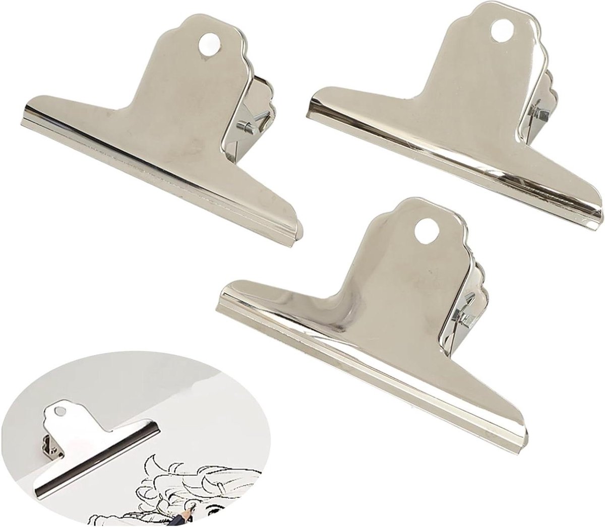 Metalen scharnierclip - 3 stuks - Bulldog clips - soepelere randen - sterke klemkracht - voor ambachten - voedsel zakken - foto's - kaarten - thuiskantoor .