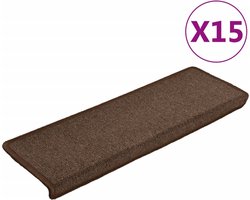 vidaXL Trapmatten - 15 stuks - 65x21x4 cm - Bruin Trapmatten - Antislip Tapijt - Trappen Bekleden - Vloerbedekking Trap - Veiligheidsmatten Trap