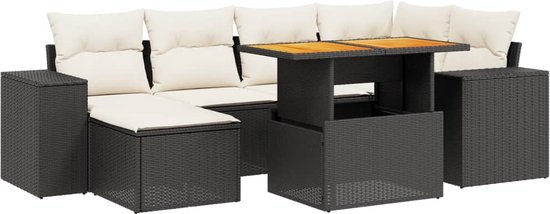 vidaXL 7-delige Loungeset - Poly Rattan - Zwart Loungeset - Lounge Set - Tuinlounge - Buisstoel - Hoeksofa
