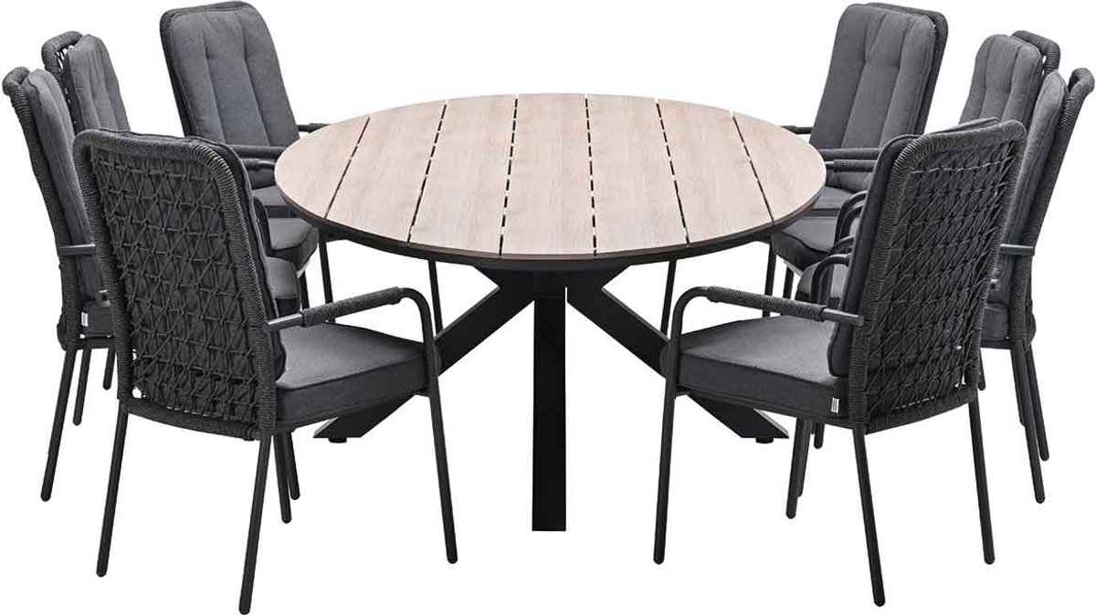 Garden Impressions Aleria tuinset 9-delig - Tulli tuintafel 280x140xH75 cm - light teak vironwood